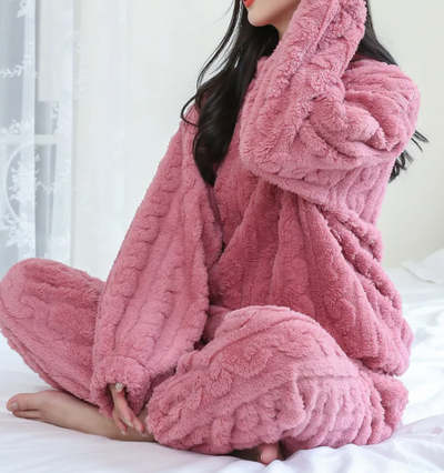 Winter Coral Velvet Pajama Set ‚Äì Warm Pullover & Pants